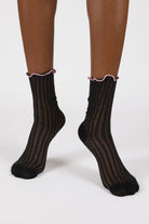 Black ribbed pink ruffle trim socks_4