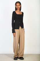 Black ribbed square neckline giant cuff cardigan_4