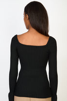 Black ribbed square neckline giant cuff cardigan_2