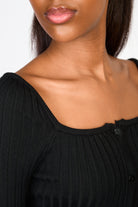 Black ribbed square neckline giant cuff cardigan_3