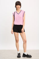 Black ribbed trim knit shorts_4