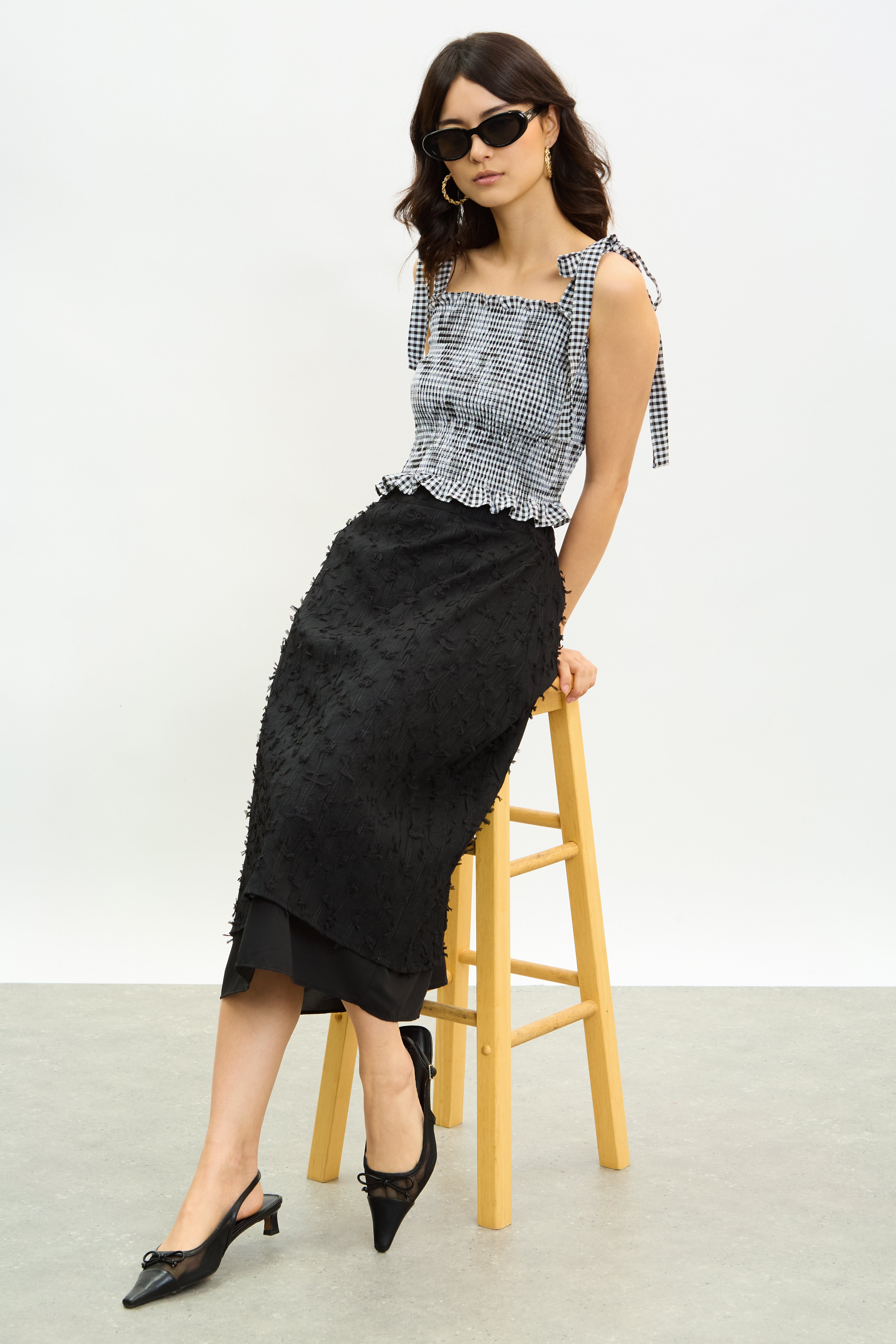 Black ribbon motif skirt_5