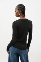 Black semi sheer jersey long sleeve top_2