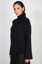 Black shaped thick rib turtleneck jumper_1