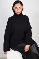 Black shaped thick rib turtleneck jumper_5