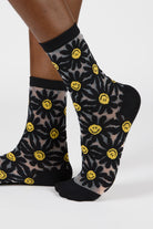 Black sheer daisy smiley face socks_1