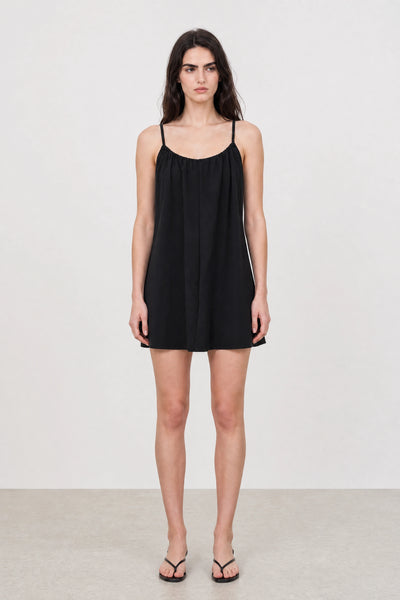 Black simple tie back spaghetti strap mini dress