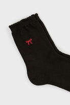 Black single tiny red bow socks_4