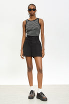 Black smart belted shorts_4