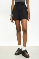 Black smart belted shorts_1