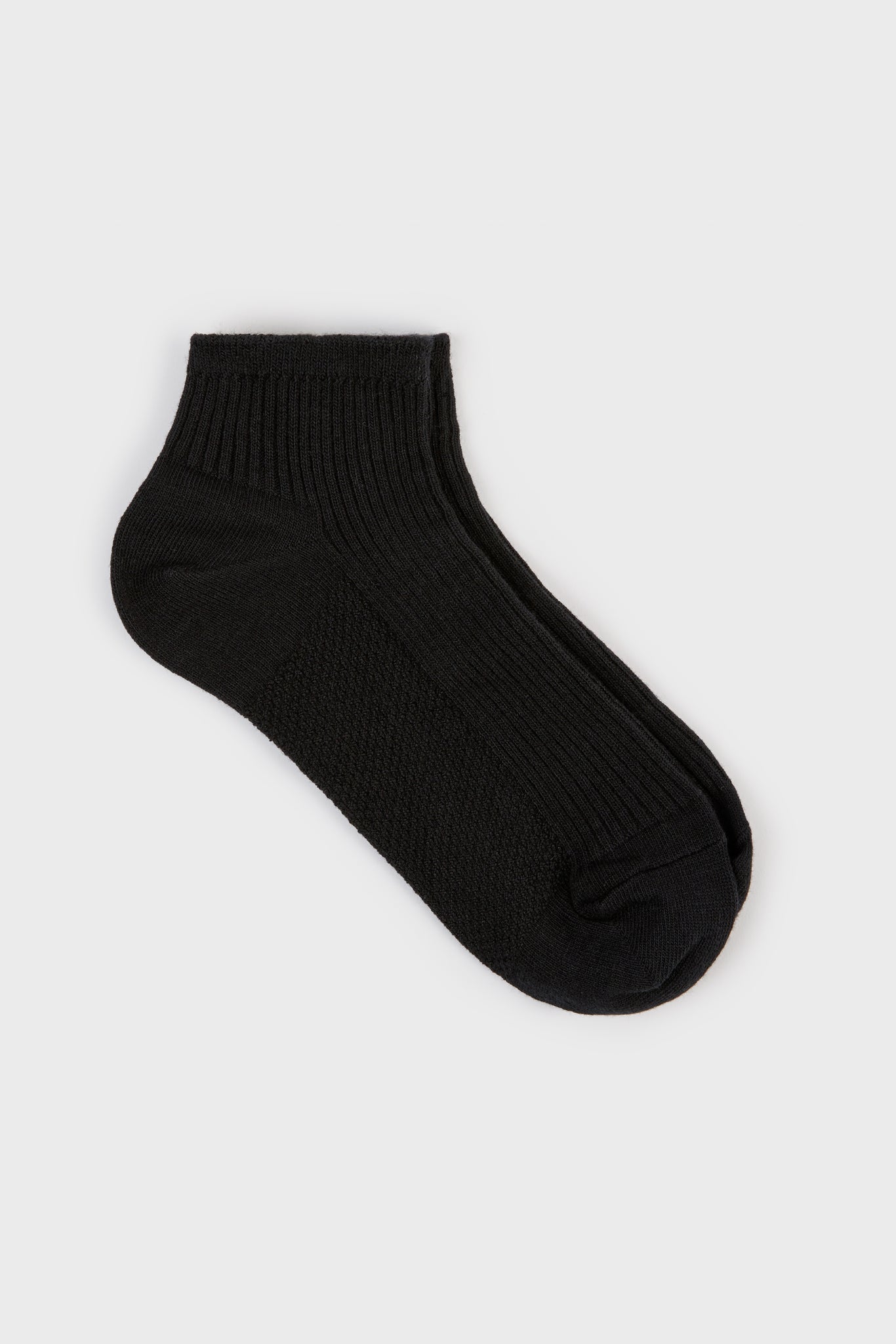 Black texture ribbed ankle socks_1