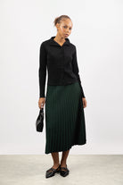 Black textured button up mock neck top_4