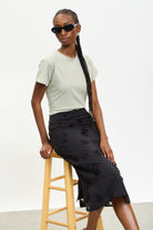 Black textured floral skirt_5