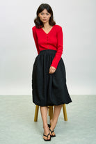 Black textured midi bubble skirt_5