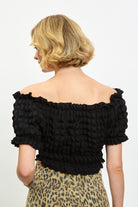 Black textured puff off shoulder top_2