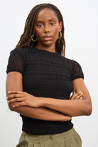 Black line textured semi sheer tee_1