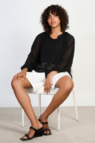 Black textured semi sheer blouse_5
