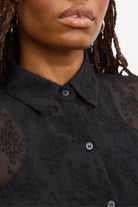 Black textured sheer shirt blouse_3