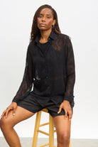 Black textured sheer shirt blouse_5