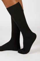 Black thin ribbed long cashmere blend socks_3