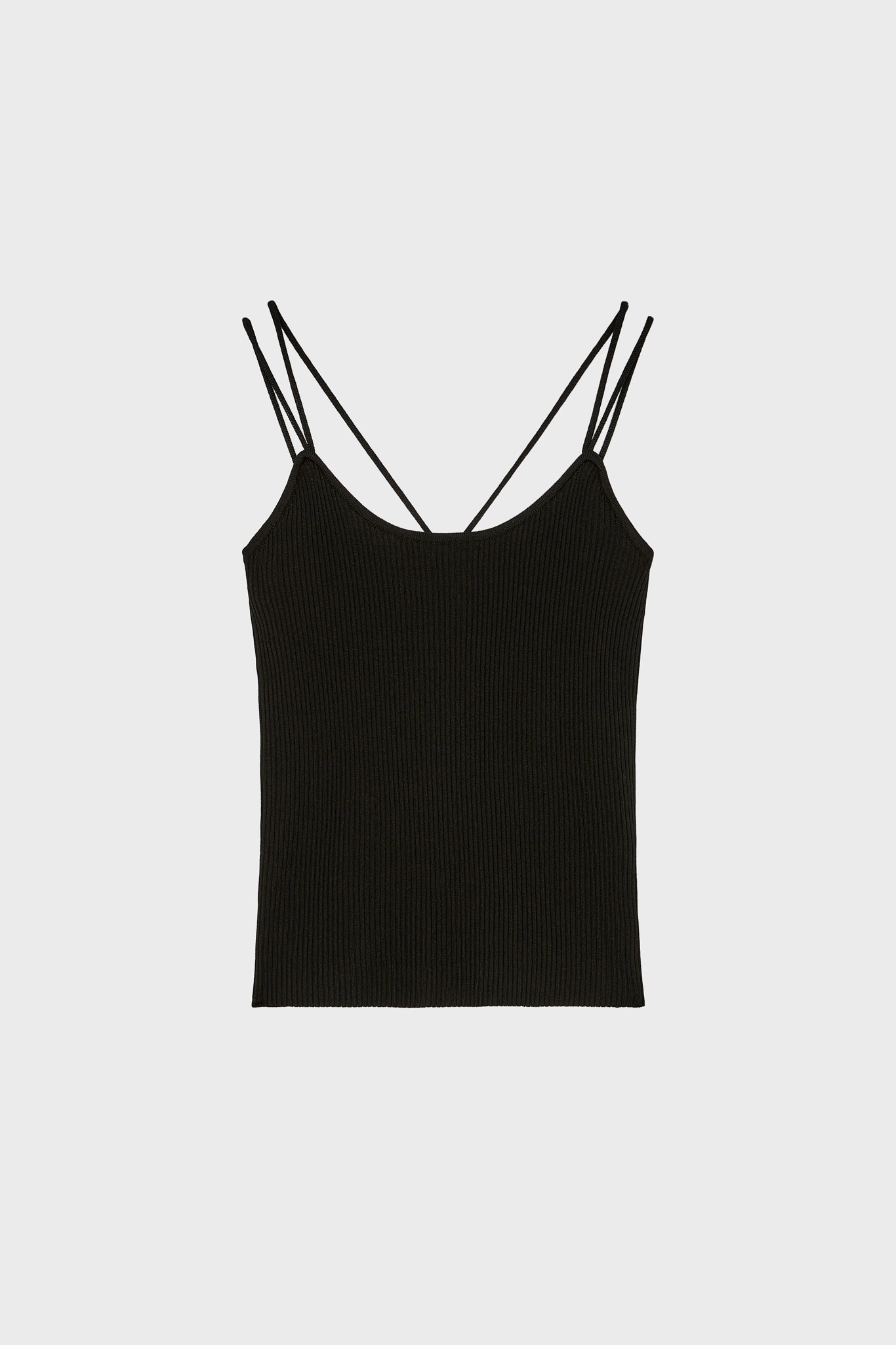 Black thin ribbed strappy knit tank_1