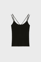 Black thin ribbed strappy knit tank_1