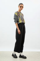 Black tie waist elasticated wide leg trousers_4