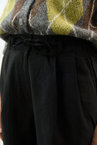 Black tie waist elasticated wide leg trousers_3