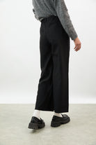 Black tie waist elasticated wide leg trousers_2