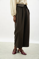 Black tie waist smart pleated trousers_1