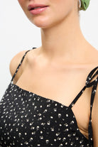 Black tiny floral print tie strap mini dress_4