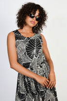 Black tropical floral print silky micro pleat maxi dress_2