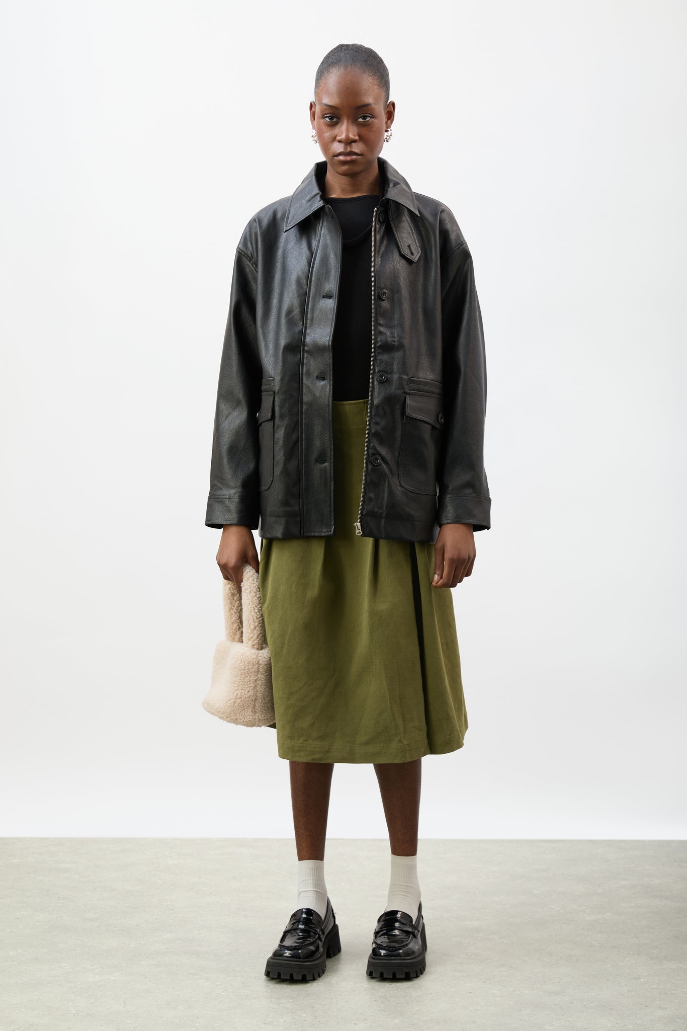 Black vegan leather large pocket jacket_5