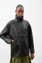 Black vegan leather large pocket jacket_2