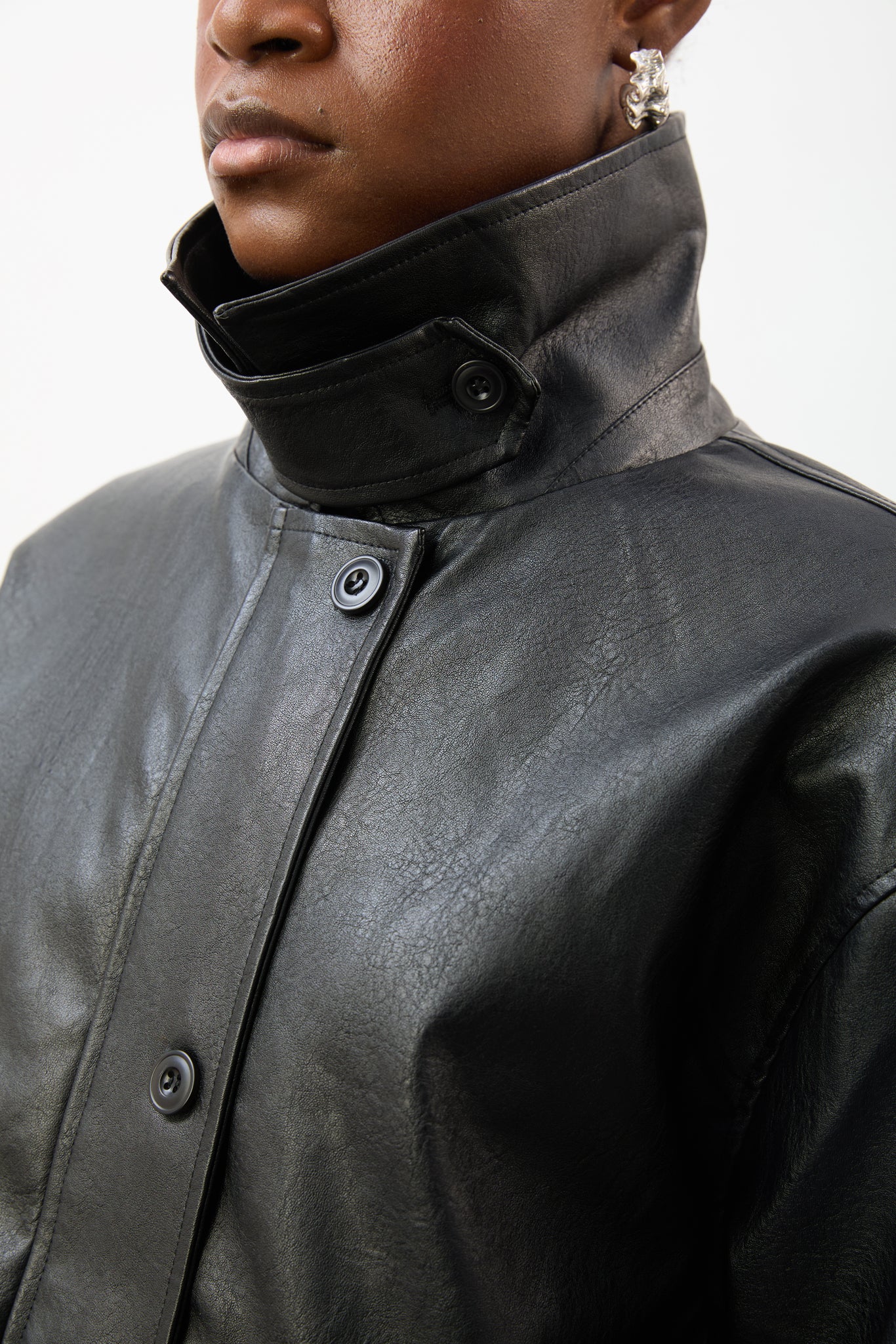 Black vegan leather large pocket jacket_4