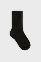 Black wool blend cableknit socks_1