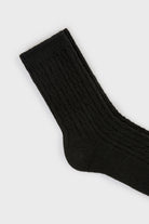 Black wool blend cableknit socks_2