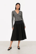 Black and grey diamond pattern button up top_6