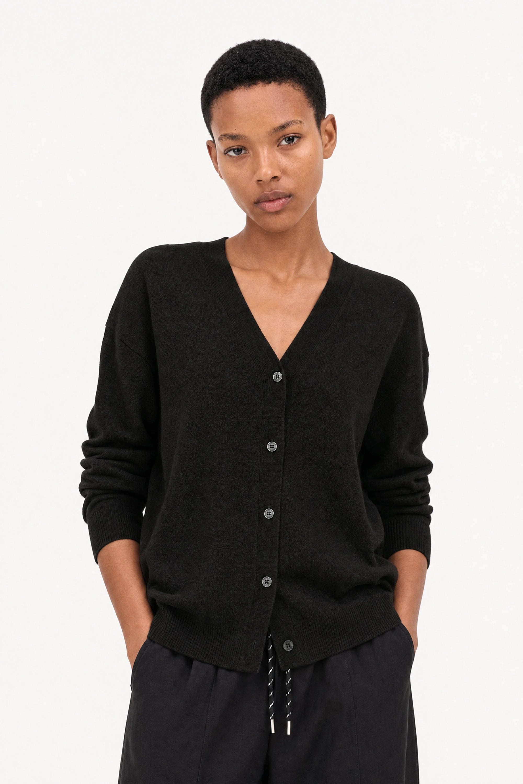 Black bamboo blend boyfriend cardigan_1
