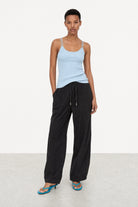 Black contrast drawstring relaxed balloon leg trousers_4
