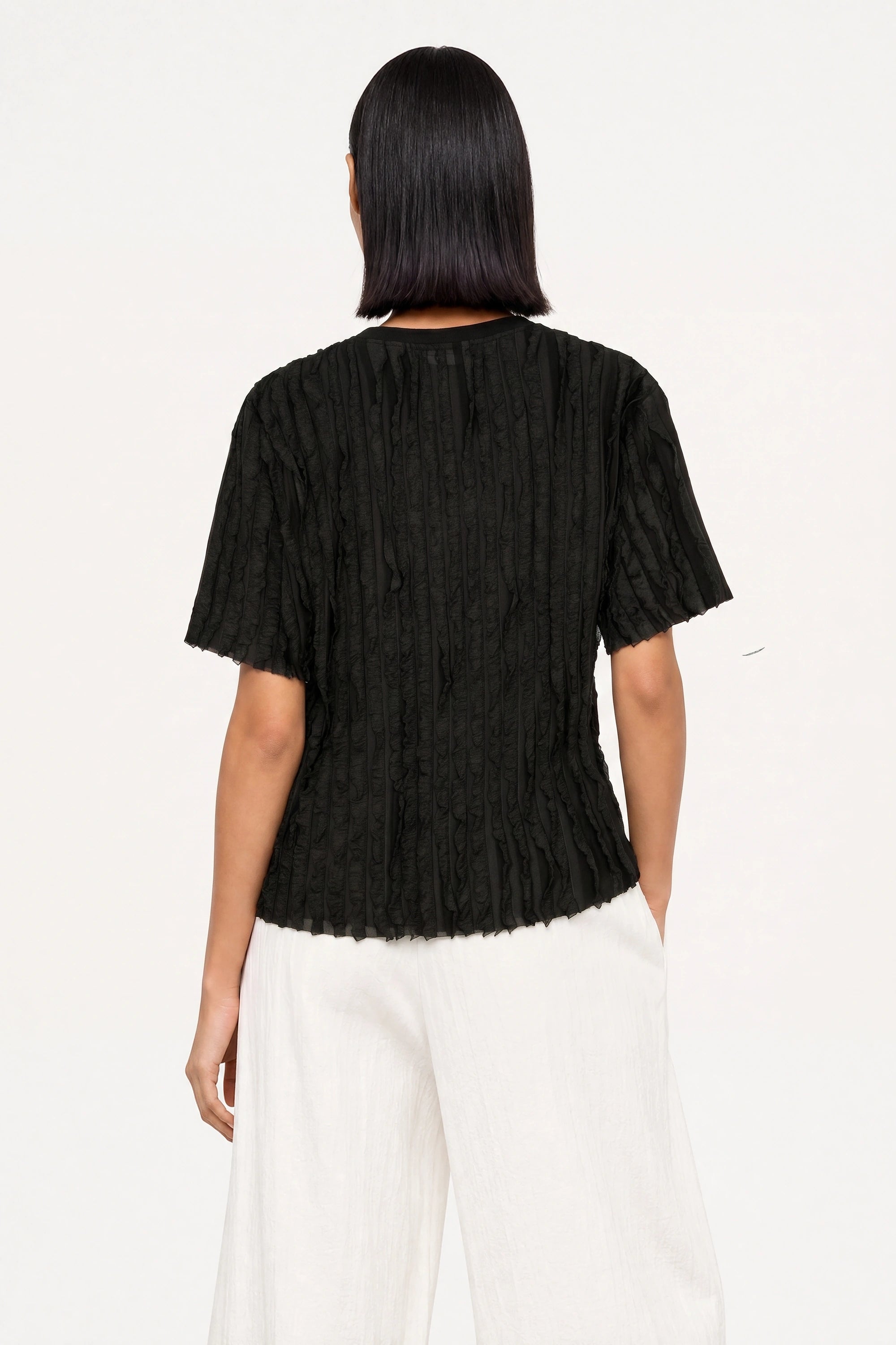 Black floaty sheer strips short sleeve top_4