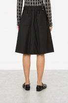 Black pocket belted pleated skirt_4