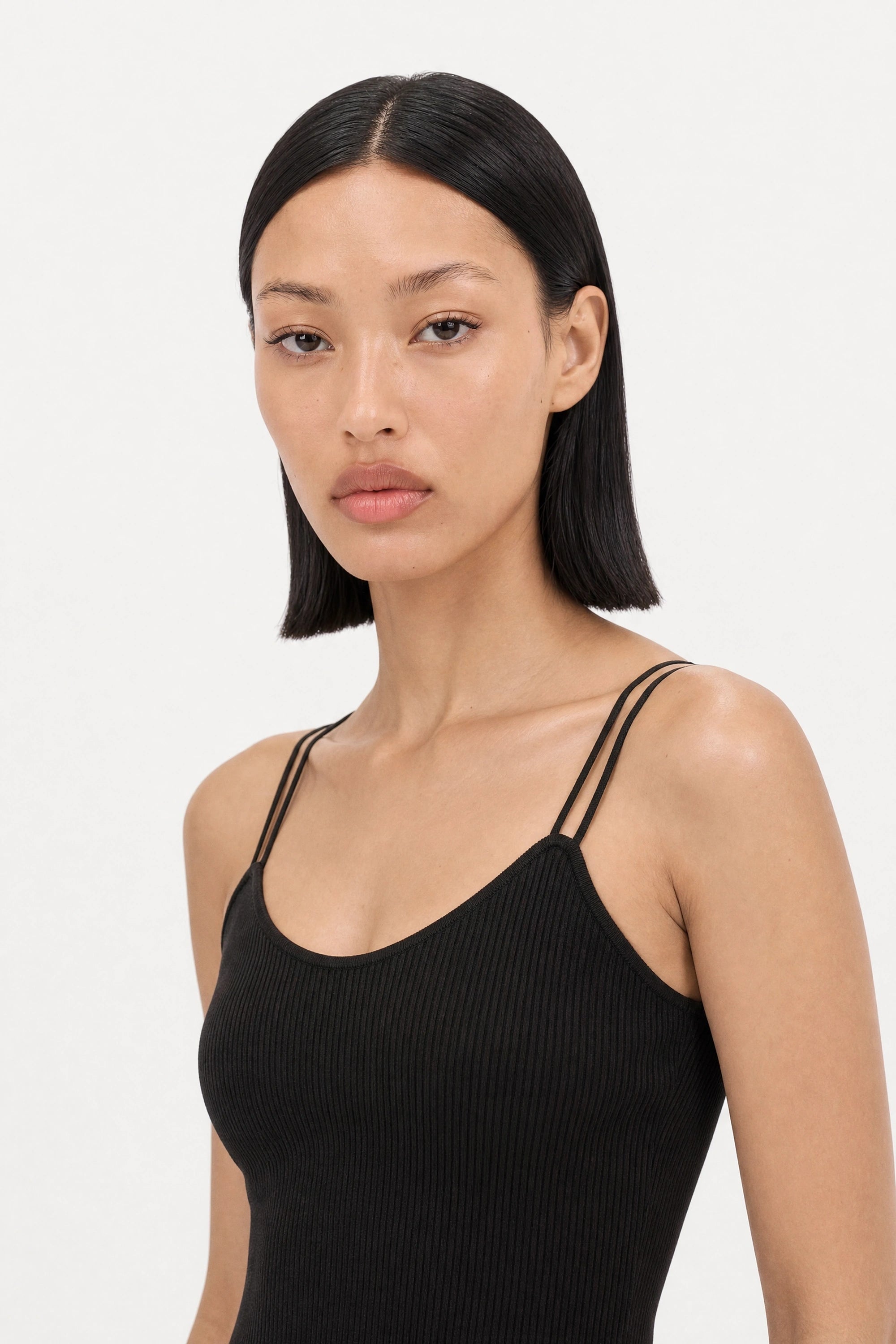 Black thin ribbed strappy knit tank_4