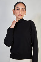 Black alpaca blend mock neck knit top_1