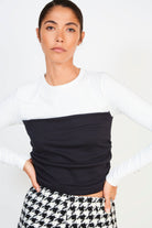 Black and ivory jersey corset long sleeve top_1