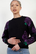 Black and purple intarsia rose jumper_3