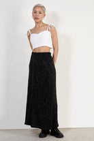 Black and white polka dot ribbed velvet maxi skirt_2