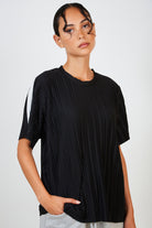 Black and white side strip ribbed tee_1