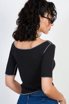 Black and white vertical trim short sleeved top_2