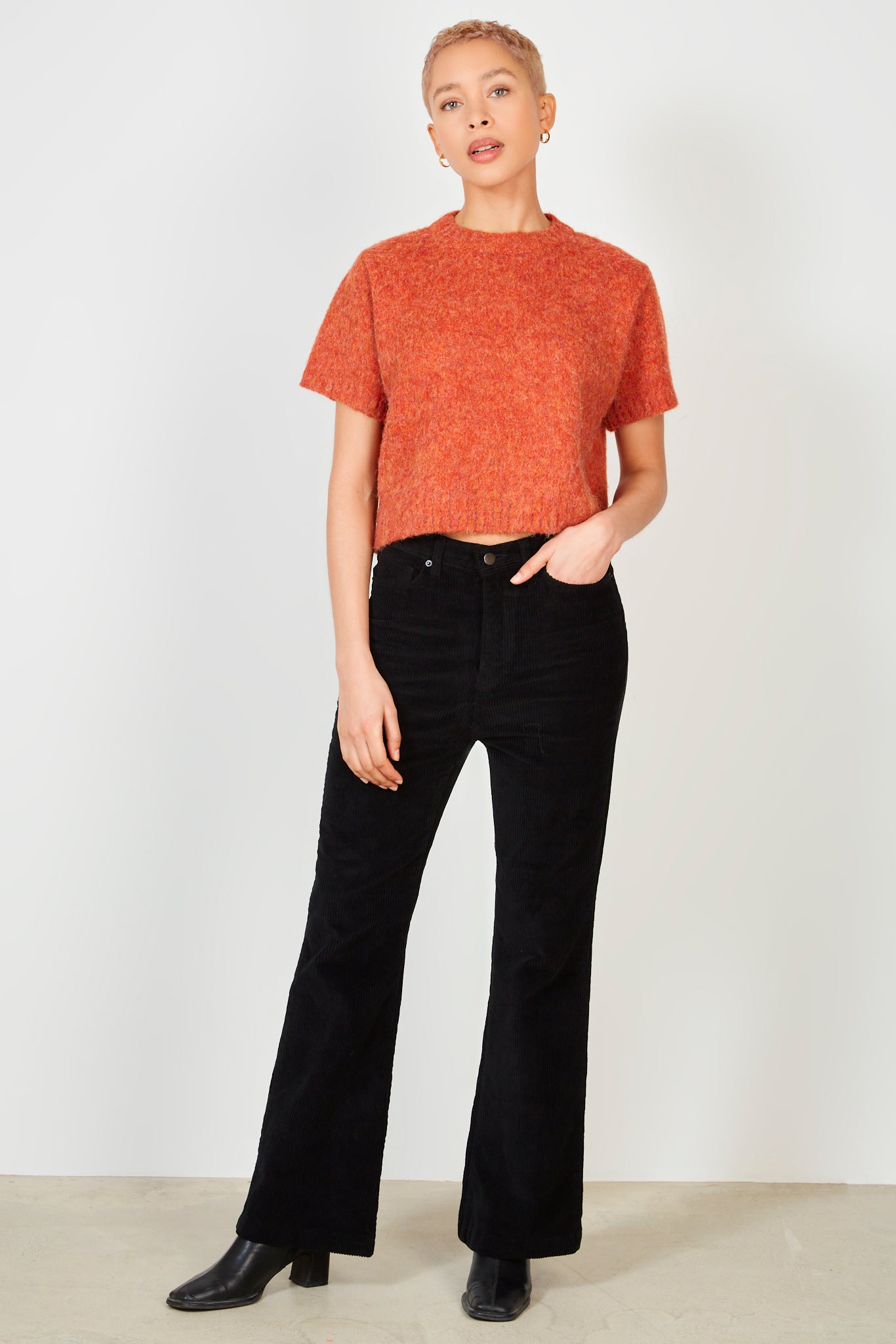 Black bootcut corduroy trousers